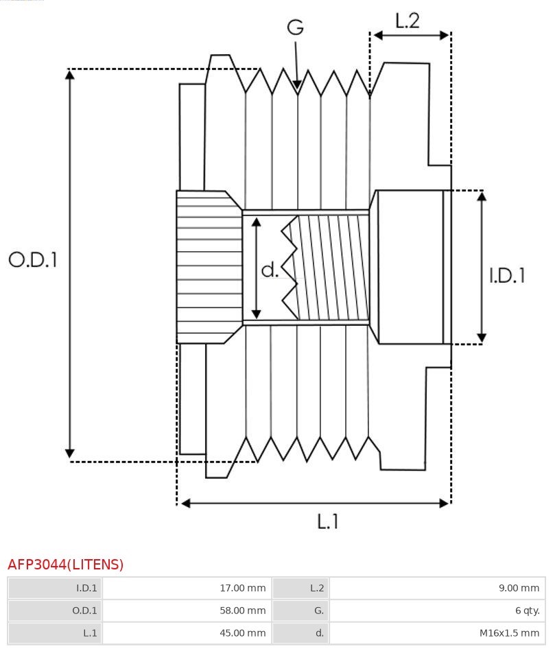 Alternator Freewheel Clutch AS-PL AFP3044LITENS 4