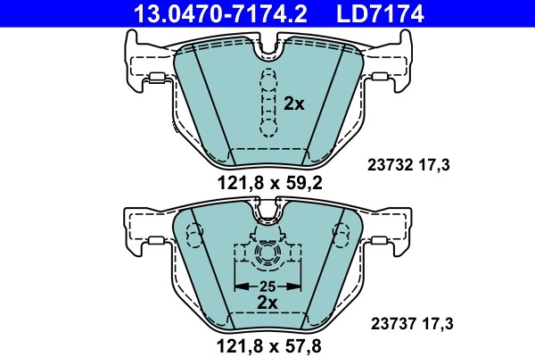 Brake Pad Set, disc brake ATE 13.0470-7174.2