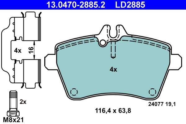 Brake Pad Set, disc brake ATE 13.0470-2885.2