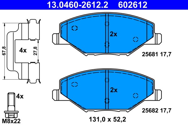 Brake Pad Set, disc brake ATE 13.0460-2612.2