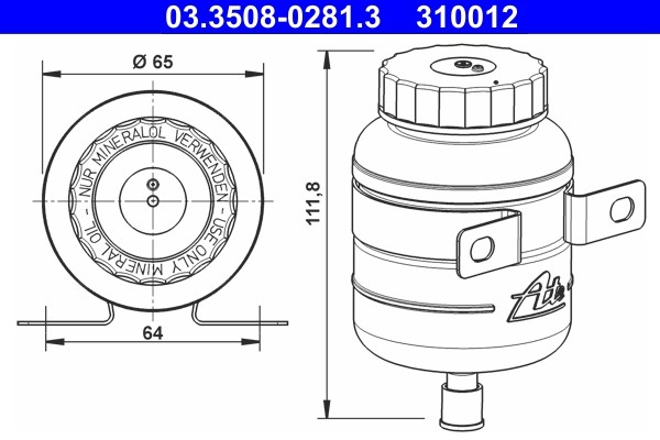 Expansion Tank, brake fluid ATE 03.3508-0281.3