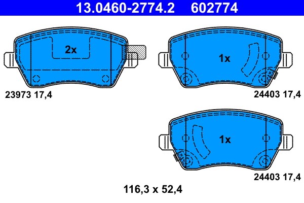 Brake Pad Set, disc brake ATE 13.0460-2774.2