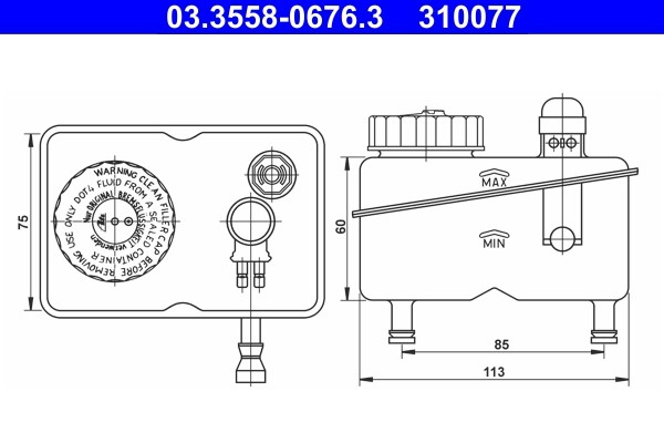 Expansion Tank, brake fluid ATE 03.3558-0676.3