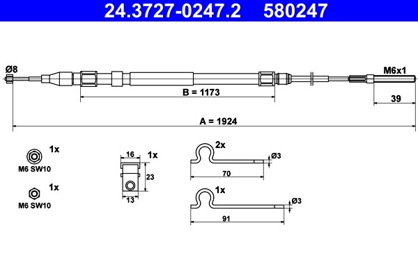 Cable Pull, parking brake ATE 24.3727-0247.2