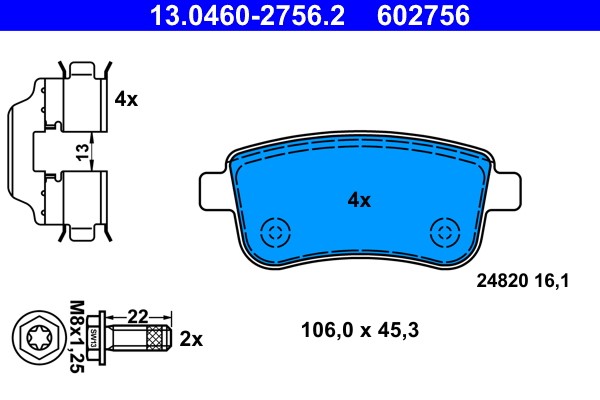 Brake Pad Set, disc brake ATE 13.0460-2756.2