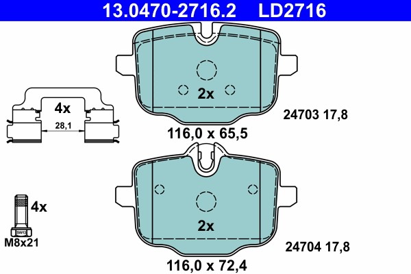 Brake Pad Set, disc brake ATE 13.0470-2716.2