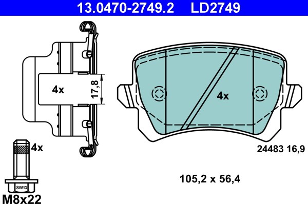 Brake Pad Set, disc brake ATE 13.0470-2749.2