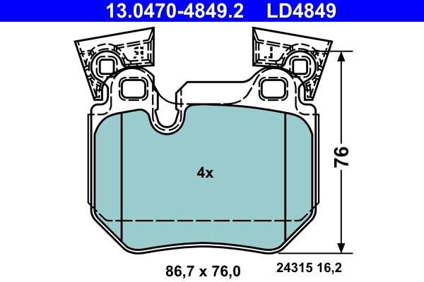Brake Pad Set, disc brake ATE 13.0470-4849.2