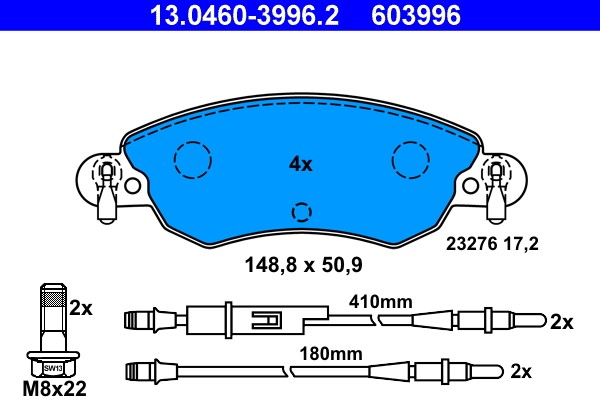 Brake Pad Set, disc brake ATE 13.0460-3996.2