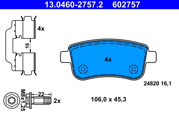 Brake Pad Set, disc brake ATE 13.0460-2757.2