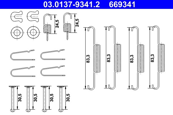 Accessory Kit, parking brake shoes ATE 03.0137-9341.2