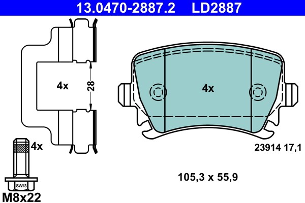 Brake Pad Set, disc brake ATE 13.0470-2887.2