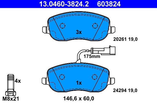 Brake Pad Set, disc brake ATE 13.0460-3824.2