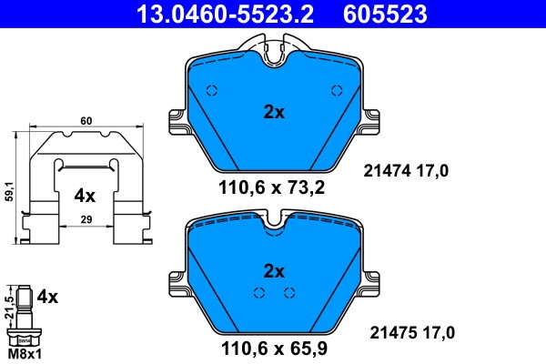 Brake Pad Set, disc brake ATE 13.0460-5523.2