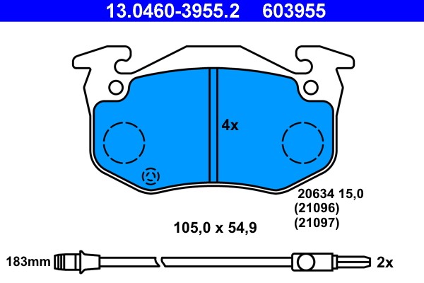 Brake Pad Set, disc brake ATE 13.0460-3955.2