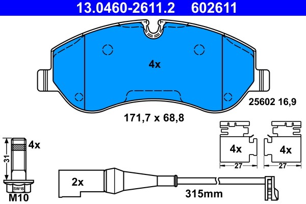 Brake Pad Set, disc brake ATE 13.0460-2611.2