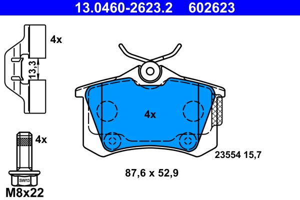 Brake Pad Set, disc brake ATE 13.0460-2623.2