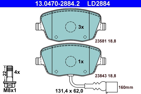 Brake Pad Set, disc brake ATE 13.0470-2884.2