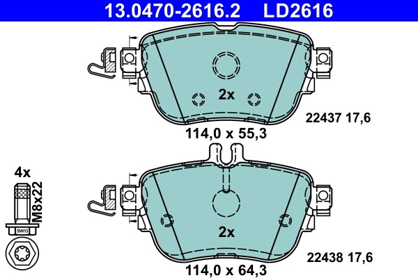 Brake Pad Set, disc brake ATE 13.0470-2616.2