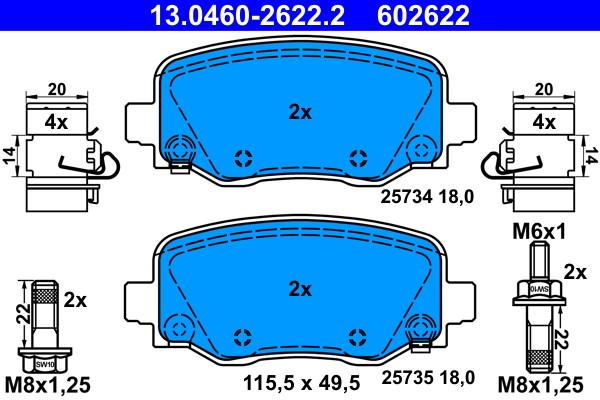 Brake Pad Set, disc brake ATE 13.0460-2622.2