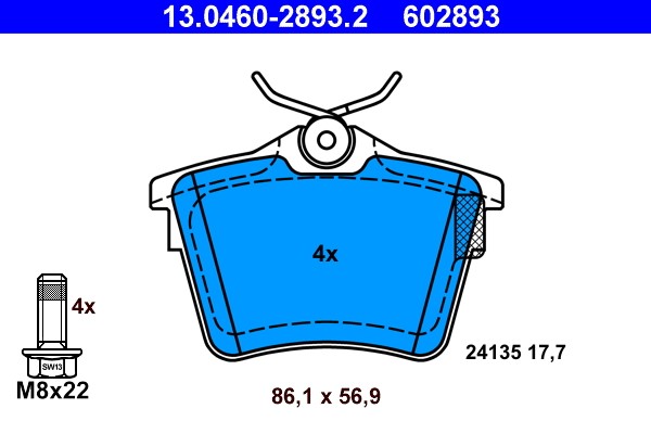 Brake Pad Set, disc brake ATE 13.0460-2893.2