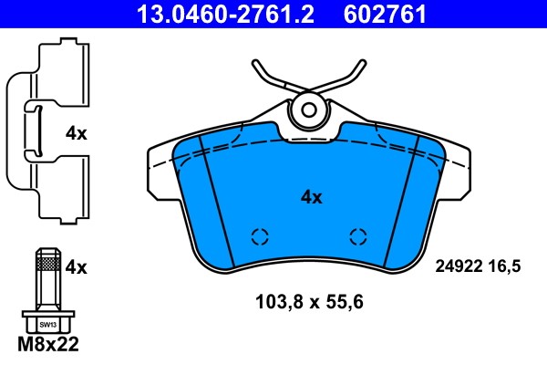 Brake Pad Set, disc brake ATE 13.0460-2761.2