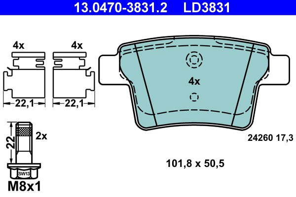 Brake Pad Set, disc brake ATE 13.0470-3831.2