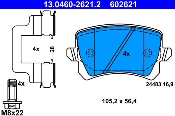 Brake Pad Set, disc brake ATE 13.0460-2621.2