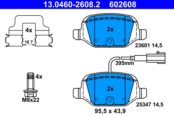 Brake Pad Set, disc brake ATE 13.0460-2608.2
