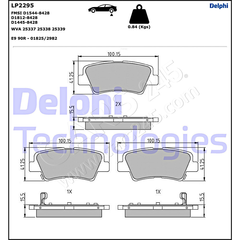 Brake Pad Set, disc brake DELPHI LP2295