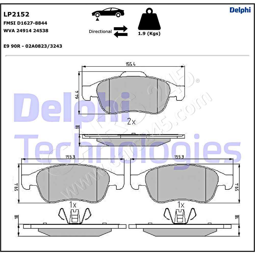 Brake Pad Set, disc brake DELPHI LP2152