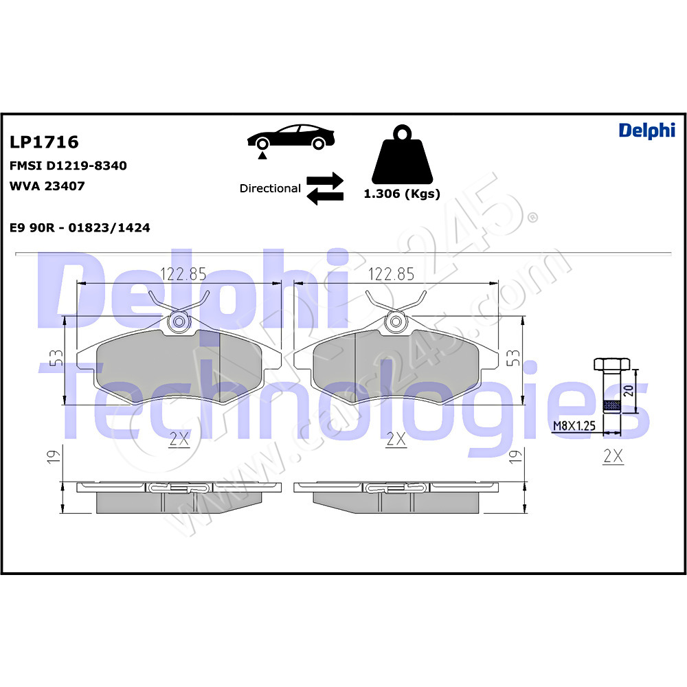 Brake Pad Set, disc brake DELPHI LP1716