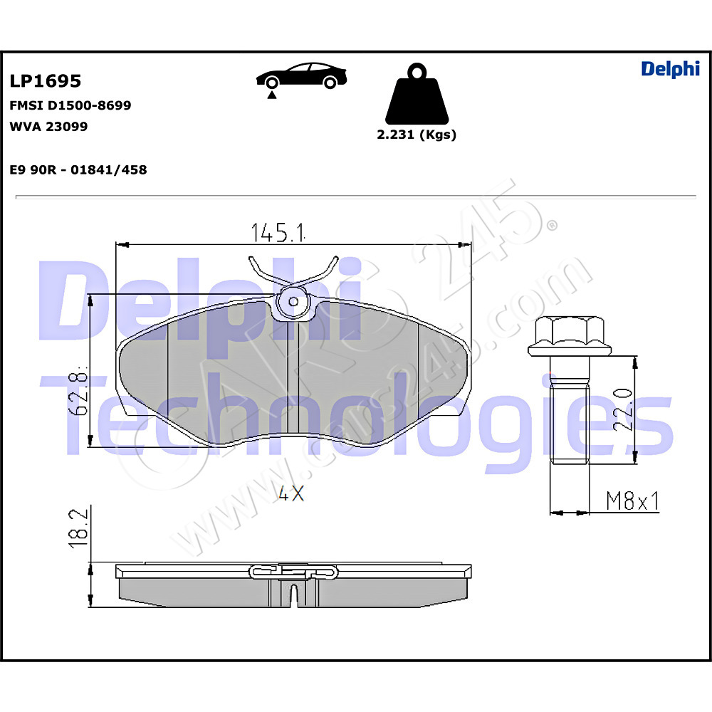 Brake Pad Set, disc brake DELPHI LP1695