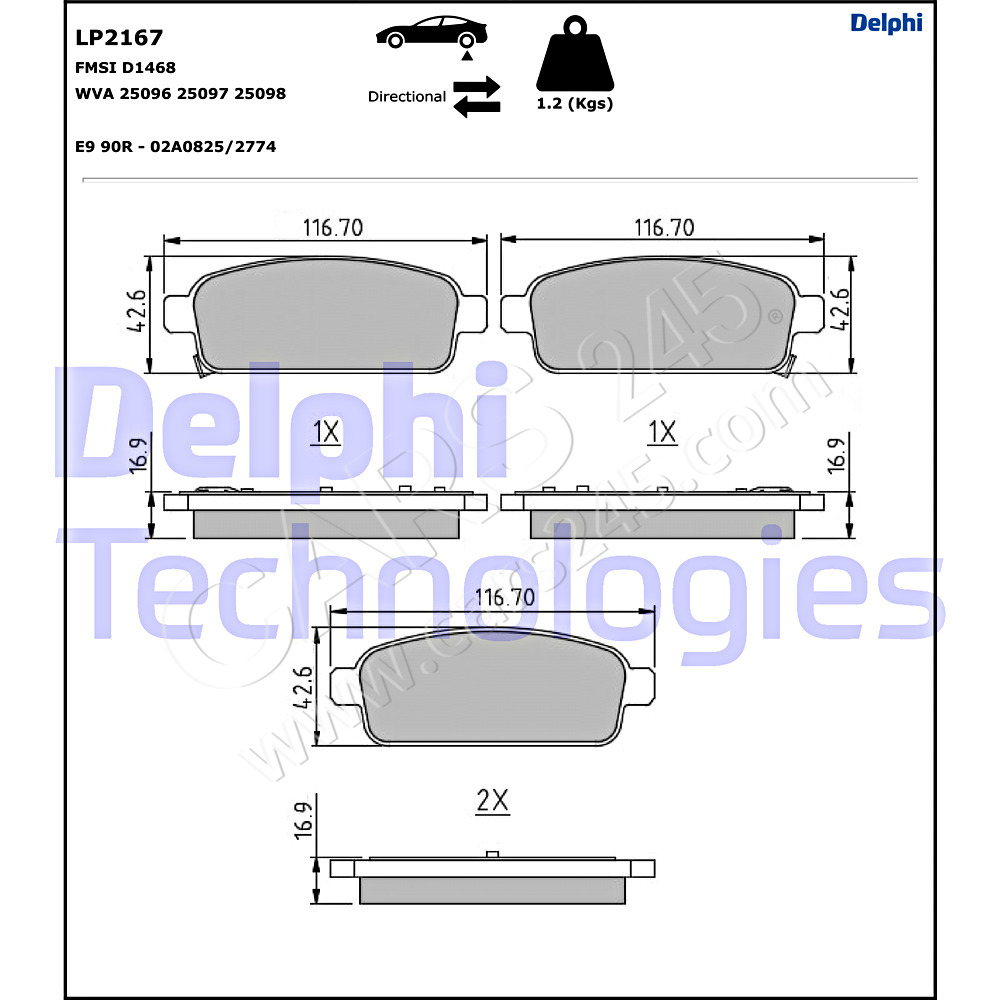 Brake Pad Set, disc brake DELPHI LP2167