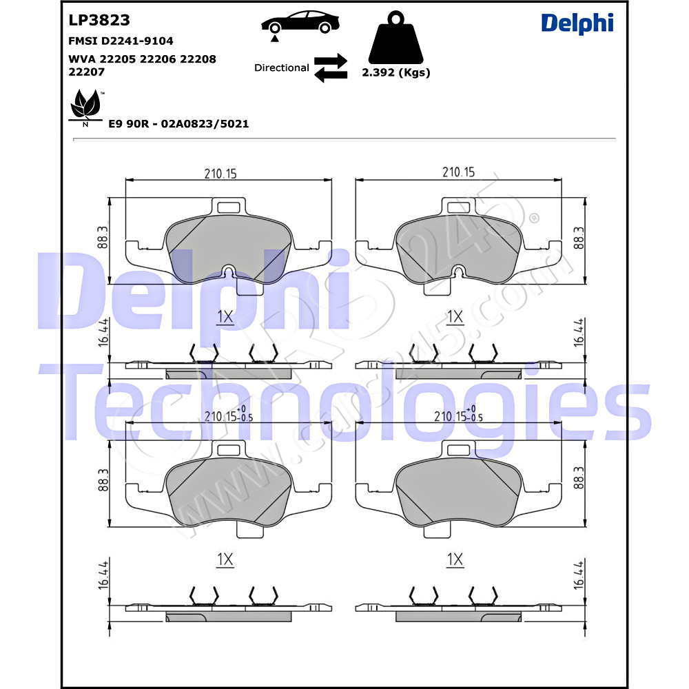 Brake Pad Set, disc brake DELPHI LP3823