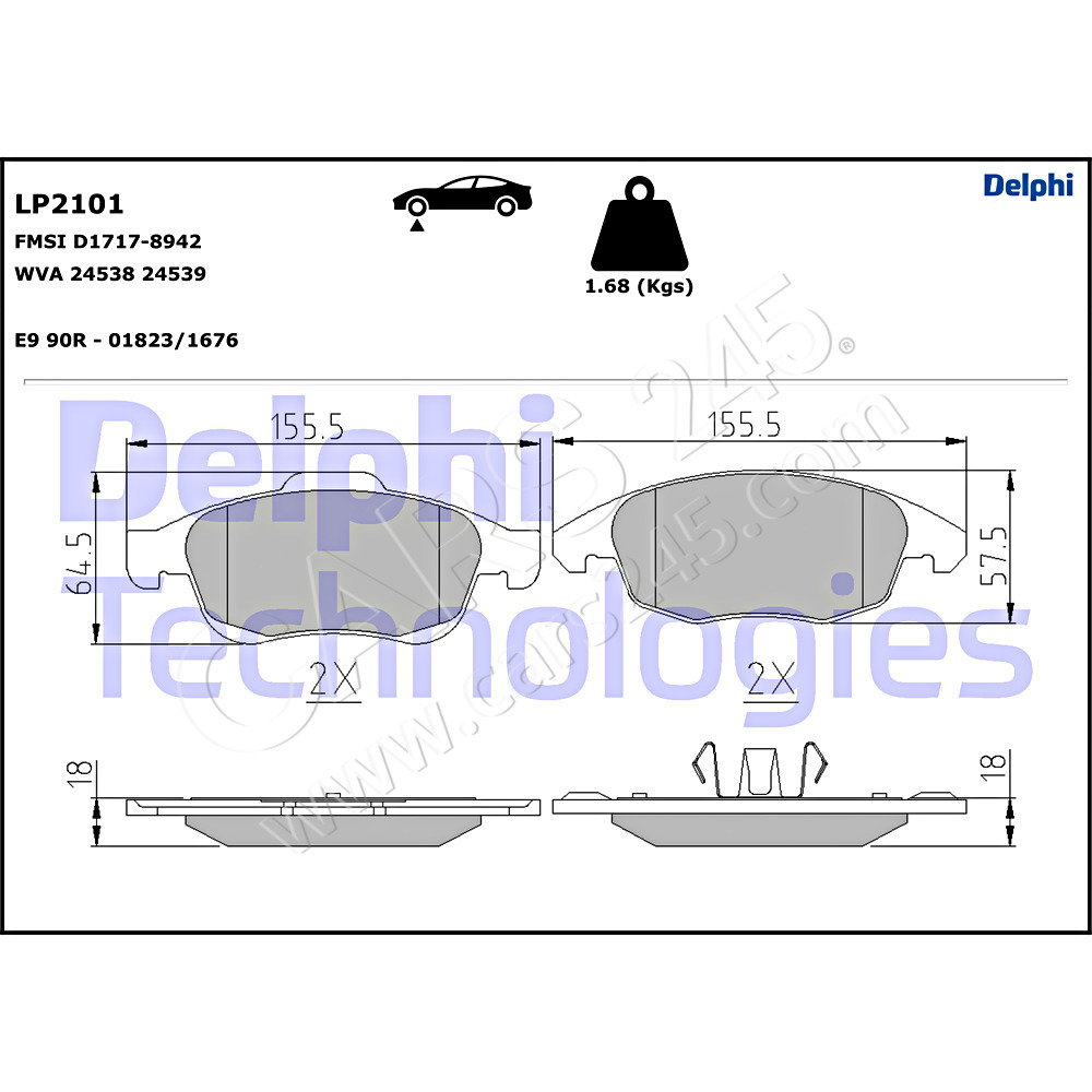 Brake Pad Set, disc brake DELPHI LP2101