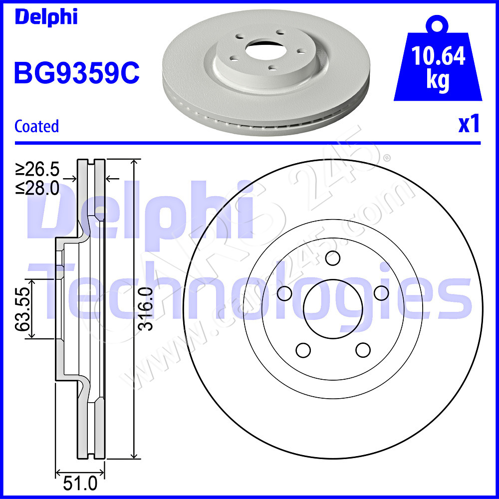 COATED BRAKE DISC (SINGLE) DELPHI BG9359C