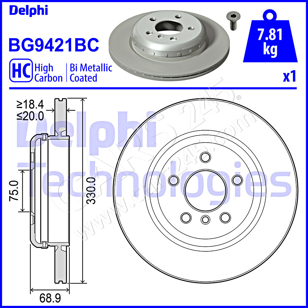 Brake Disc DELPHI BG9421BC