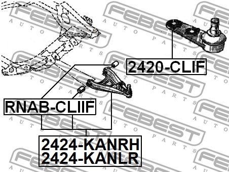 Control Arm/Trailing Arm, wheel suspension FEBEST 2424KANLH 2