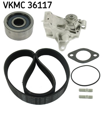 Water Pump + V-Ribbed Belt Set skf VKMC36117