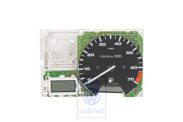 Multi-function indicator with rev.counter and electr.control unit (printed circuit) with plate for oil pressure-, water temperature and water level control AUDI / VOLKSWAGEN 193919044B