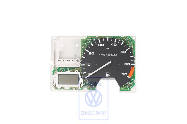 Multi-function indicator with rev.counter and electr.control unit (printed circuit) with plate for oil pressure-, water temperature and water level control AUDI / VOLKSWAGEN 193919044E