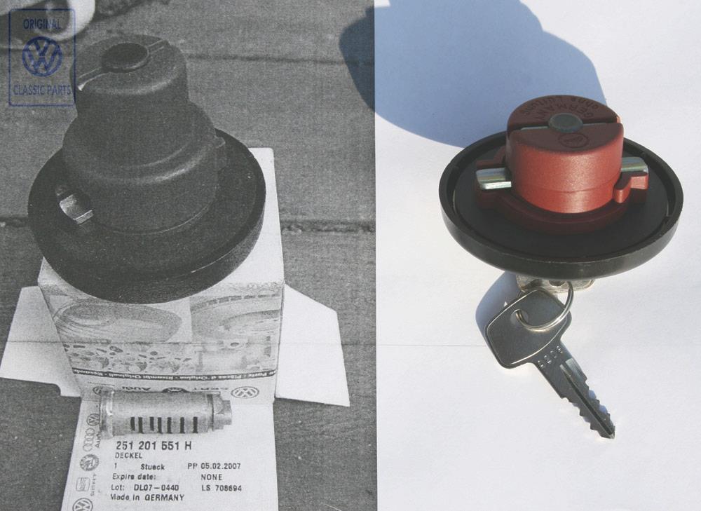 Cap, lockable for single key system with separate lock cylinder but without tumblers, springs and keys for fuel tank profile n AUDI / VOLKSWAGEN 251201551H 2