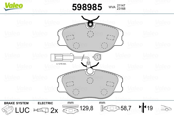 Brake Pad Set, disc brake VALEO 598985