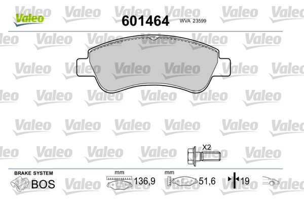 Brake Pad Set, disc brake VALEO 601464