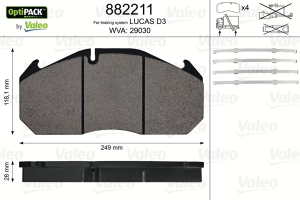 Brake Pad Set, disc brake VALEO 882211