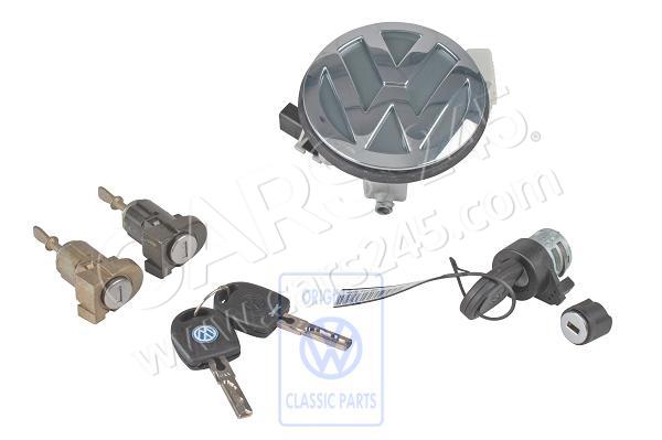1 set lock cylinders for door handle, rear flap, ignition switch, glove compartment lid and back- rest Volkswagen Classic 1C0800375AR